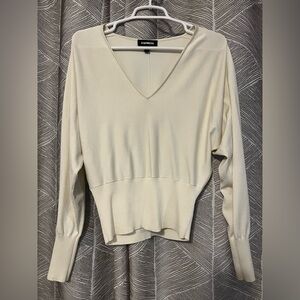 Express Cream V-Neck Banded Bottom SoHo Sweater - Small